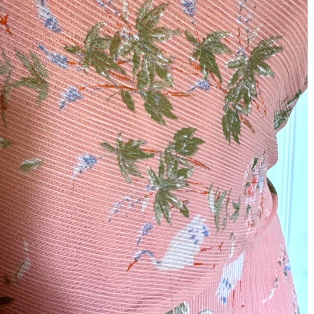 Banana Republic L One Shoulder Peach Floral Ruched Midi Slip Wedding Guest Dress - Picture 4 of 14